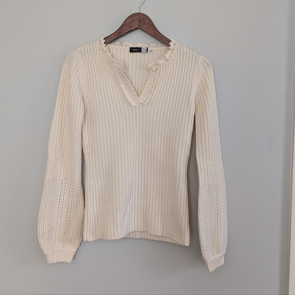 Women's Saks Fifth Avenue Cream Extra Fine Merino Wool Sweater XS - Picture 1 of 5